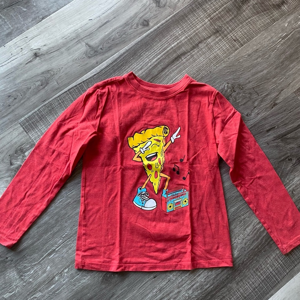 Cat & Jack Kids Red Graphic Pizza Character Long Sleeve Boys' Shirt Sz Small
